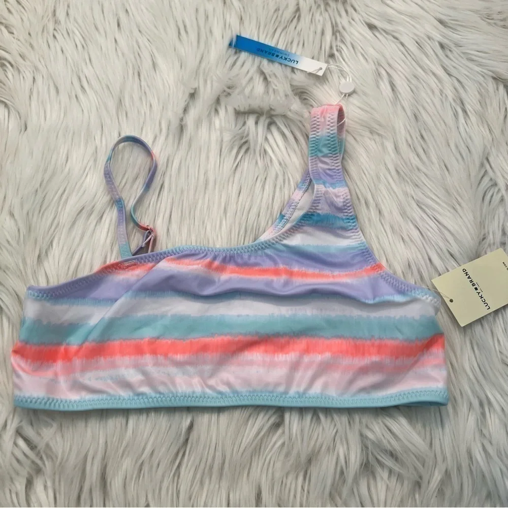 Lucky Brand Girls Size XL 16 Bikini Top Blue Tint One Shoulder Stretch Purple